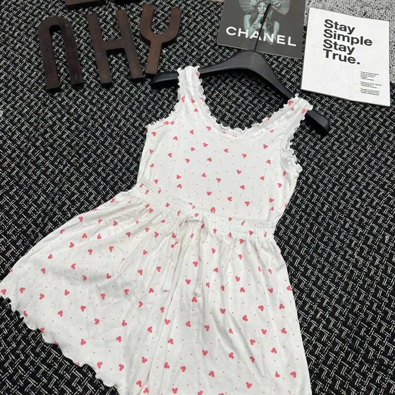 Bộ đồ ngủ Nữ quần đùi áo sát nách viền bèo chất Cotton hoạ tiết cute Shop Mẹ Sóc