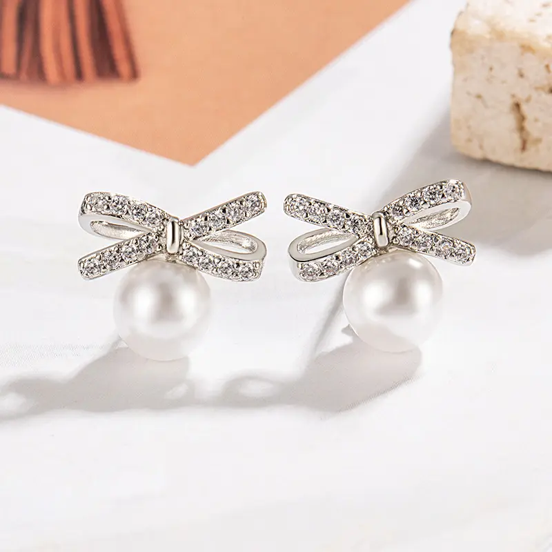 Luxe & Luster Jewelry, Pearl Bowknot Stud Earrings, Brass Jewelry, Women's Jewelry, Earrings, Unique Design, High-end, Delicate, Minimalist Style, Elegant, Versatile