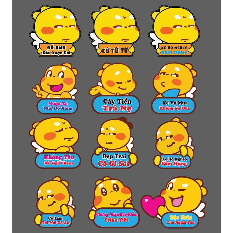 Set Combo 12 hình dán Sticker Khủng Long Vui Nhộn , Hài Hước Dán Xe Máy , Ô Tô , Trang Trí Nhà Cửa
