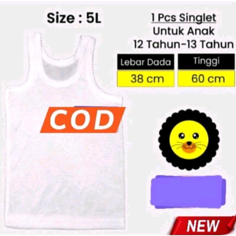 6 Pcs Kaos Dalam Singlet Anak unisex Putih Polos 8 -15 Tahun Fashion 3