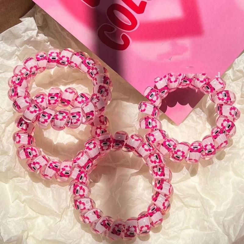  5 Dây Cột Tóc Lò Xo Trong Suốt Dày Dặn In Họa Tiết Hình Gấu Dâu Dễ Thương 5 dây  