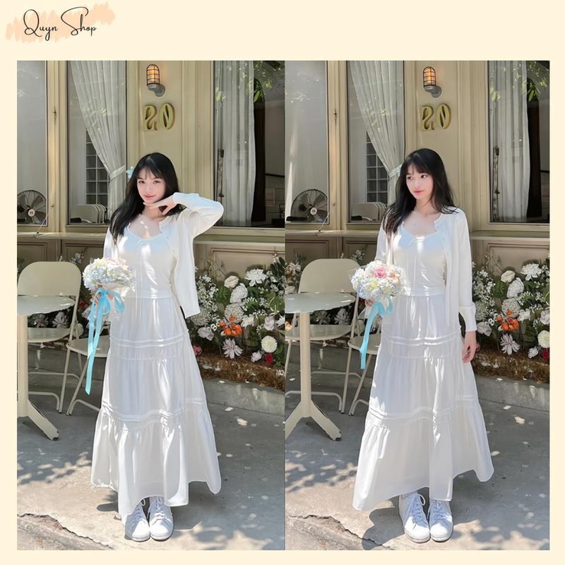 Set Váy Nàng Thơ 3 Món Gồm Áo Cadigan +Áo 2 Dây Và Chân Váy Dáng Dài Tiểu Thư, QUYN.063 0