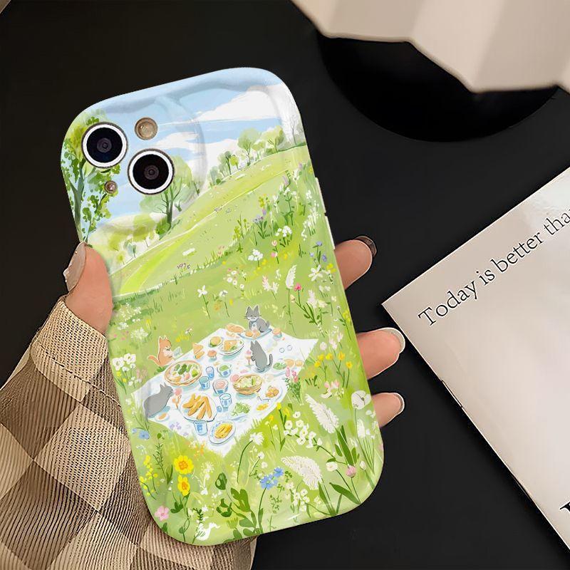 Product Introduction of Kitten Picnic for iPhone 15 Phone Case iPhone 15/14/13/12/11 Pro Cartoon XR/XS Max/8/7 5