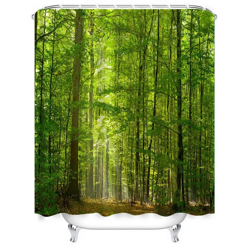Forest Pattern Shower Curtain, Waterproof Bathroom Curtain, Bathroom Decor Supplies, Home Supplies, Bathroom Accessories 2