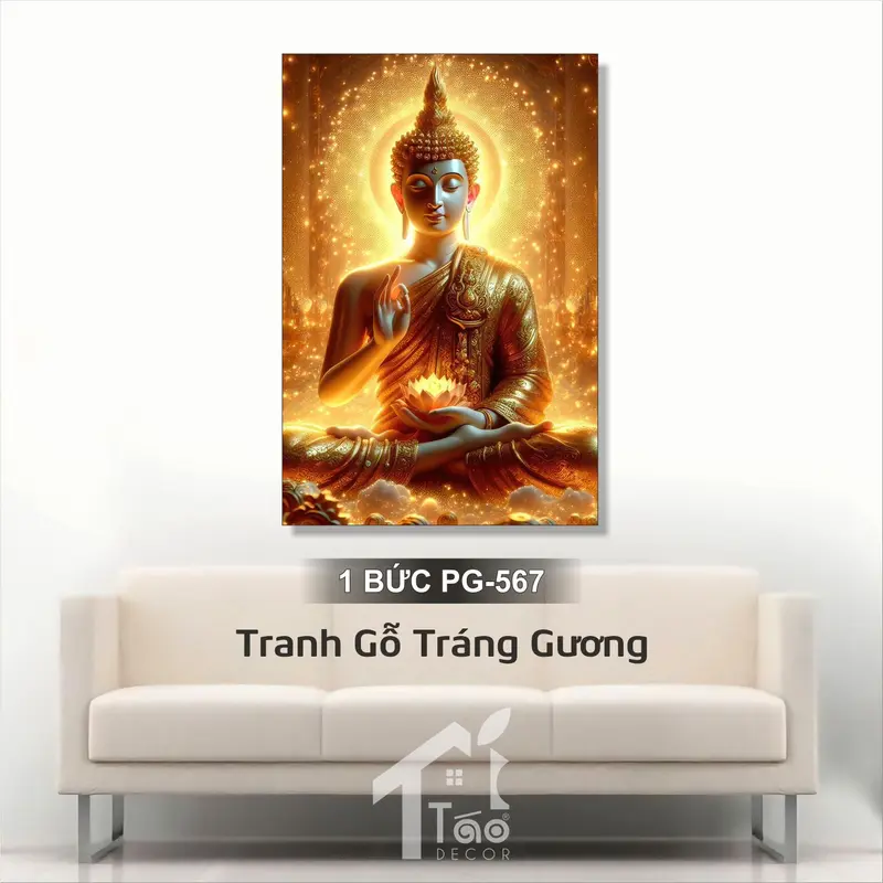 Tranh Gỗ Tráng Gương Phat Giao Tranh Treo Tường Phòng Khách, Tranh Decor Phòng Tho Tặng Kèm Móc Treo Và Đinh Ba Chân 3