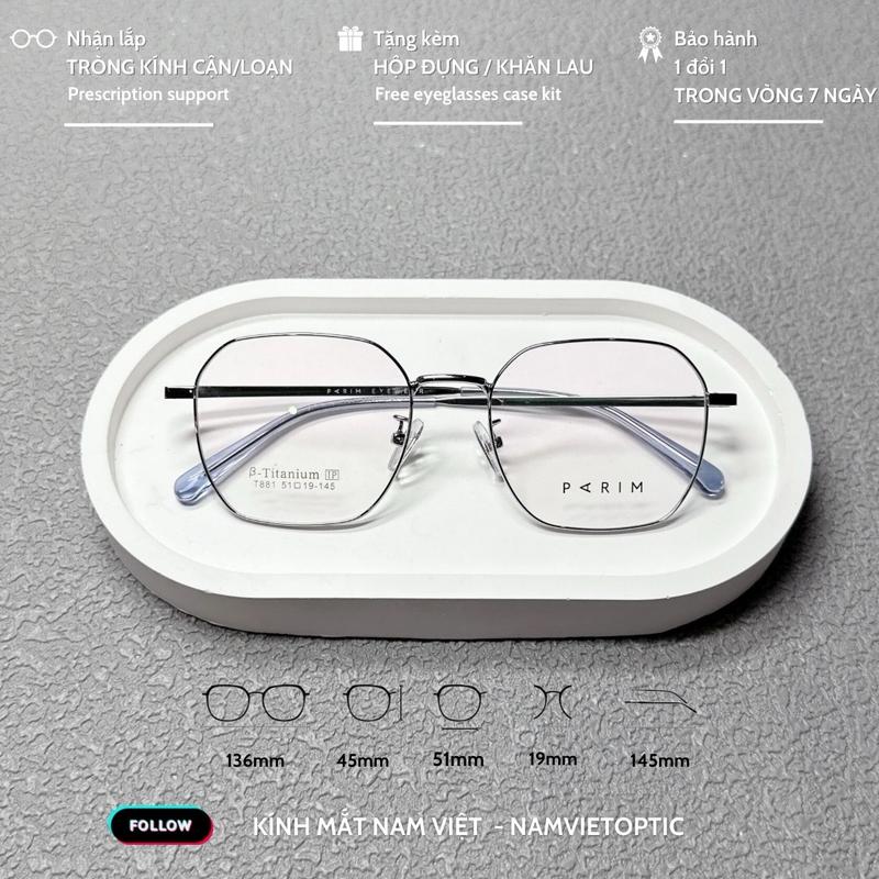 Gọng T881 Titan PARIM EYEWEAR cao cấp, siêu nhẹ phù hợp nam và nữ, đeo thời trang hoặc lắp Mắt Kính Tròng Kính cận đến 4 độ. Phù hợp với mặt tròn to. hợp kim đủ viền hợp kim đủ viền Kính Mắt Women Voi gọng  kính
