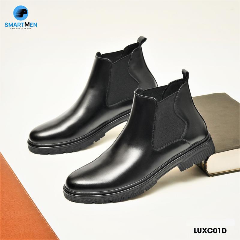 Giày da nam kiểu dáng chelsea boot LUX-C01-D thiết kế sản xuất bởi Smartmen, da bò cao cấp, đế cao su đúc nguyên khối có đệm khí êm chân, tăng chiều cao 6cm bí mật