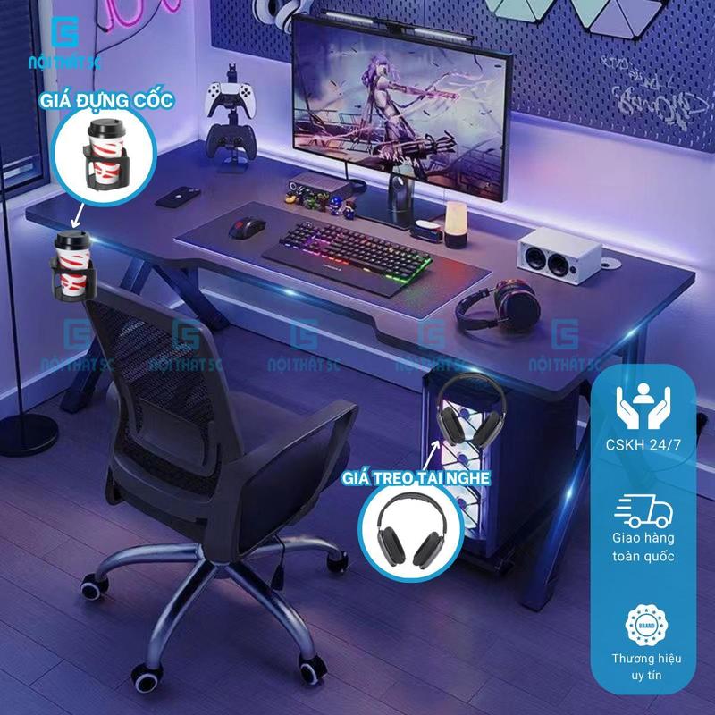 [NỘI THẤT 5C] Bàn Gaming, Bàn Làm Việc 1m4 & 1m2 Nội Thất 5C-Model 3 bản nâng cấp, chân sắt hộp 40x40mm kèm phụ kiện giá để cốc + giá treo tai nghe xoay 360 độ tiện lợi màu trắng/đen không kèm kệ diện tích lớn để PC,mặt bàn gỗ mdf dày 15mm [NỘI THẤT 5C]