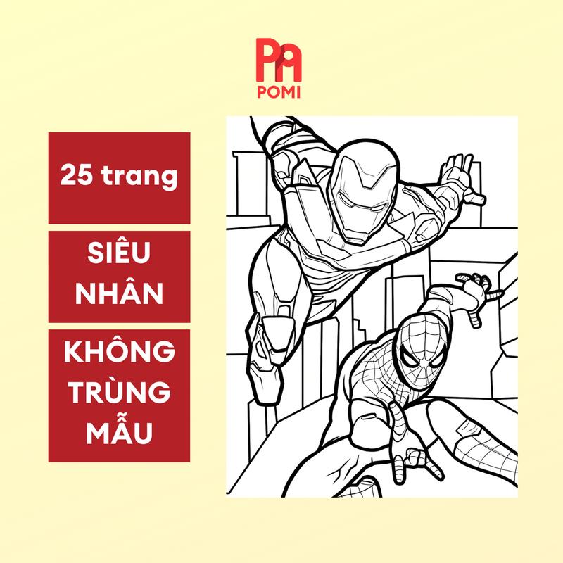 Bộ 25 trang tranh tô màu siêu nhân người nhện người sắt hulk thor spider man iron man giấy A4 A5 - không trùng mẫu - POMI Đồ Chơi Toy
