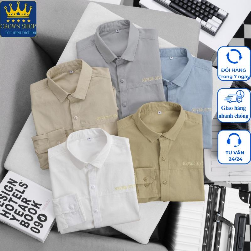 Áo sơ mi nam dài tay chất kaki  Jean mềm mịn thoáng mát, mặc đi làm, đi chơi. trẻ trung năng động Màu Trắng Menswear Có Cổ Nhung