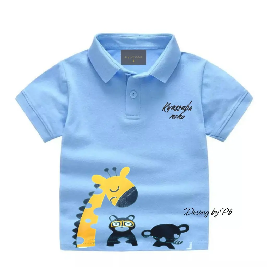 Kaos anak cowok kerah kemeja kyassabanoko jerapah bahan 100%katun Baju Motif Fashion