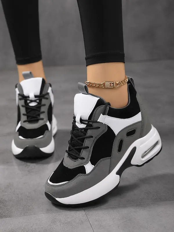 2024 Women's Colorblock Lace Up Low Top Trainers, Casual Comfortable Breathable Mesh Sports Walking Shoes for Summer 2024, Chunky Sneakers for Travel 2