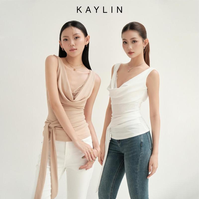 Áo KAYLIN Kiểu Cổ Đổ Phối Bra Ren Chất Vải Thun Dẻo Vân Mây Phong Cách - A48T9 Women Shirt