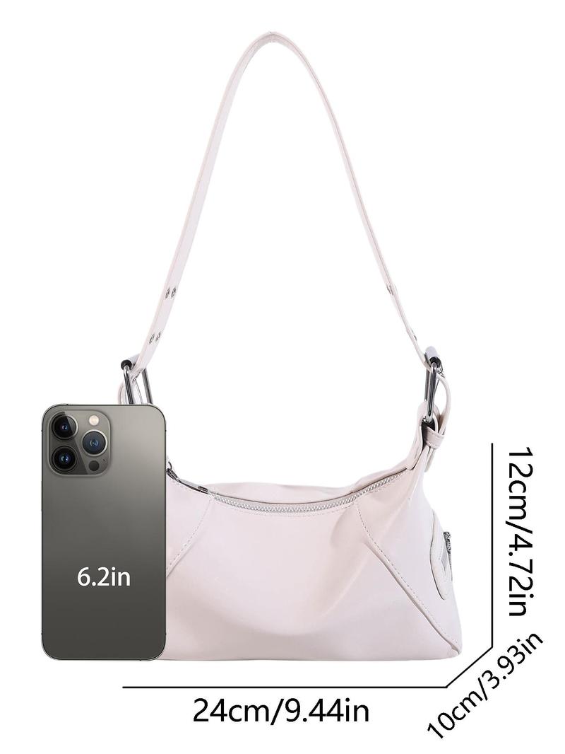 Product Introduction of Women's Elegant Solid Color Shoulder Bag, Fashionable Motorcycle Style Cool Girl Bag, Versatile Outing Bag, Retro Simple Casual Commuting Shoulder Bag 3