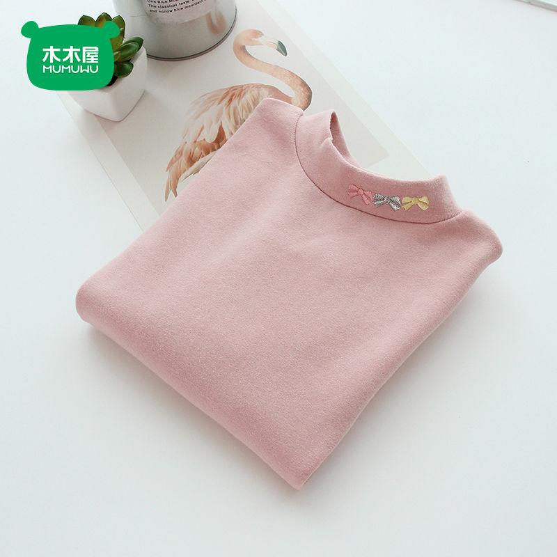 Áo Lớp Nền Dralon, Ngôi Nhà Bằng Gỗ Cho Trẻ Em, Cho Mùa Thu Và Mùa Đông, Quần Áo Giữ Nhiệt Cổ Lọ Nửa Cho Bé Gái, Dễ Phối Đồ, Thêu Nơ, Dài Tay 3