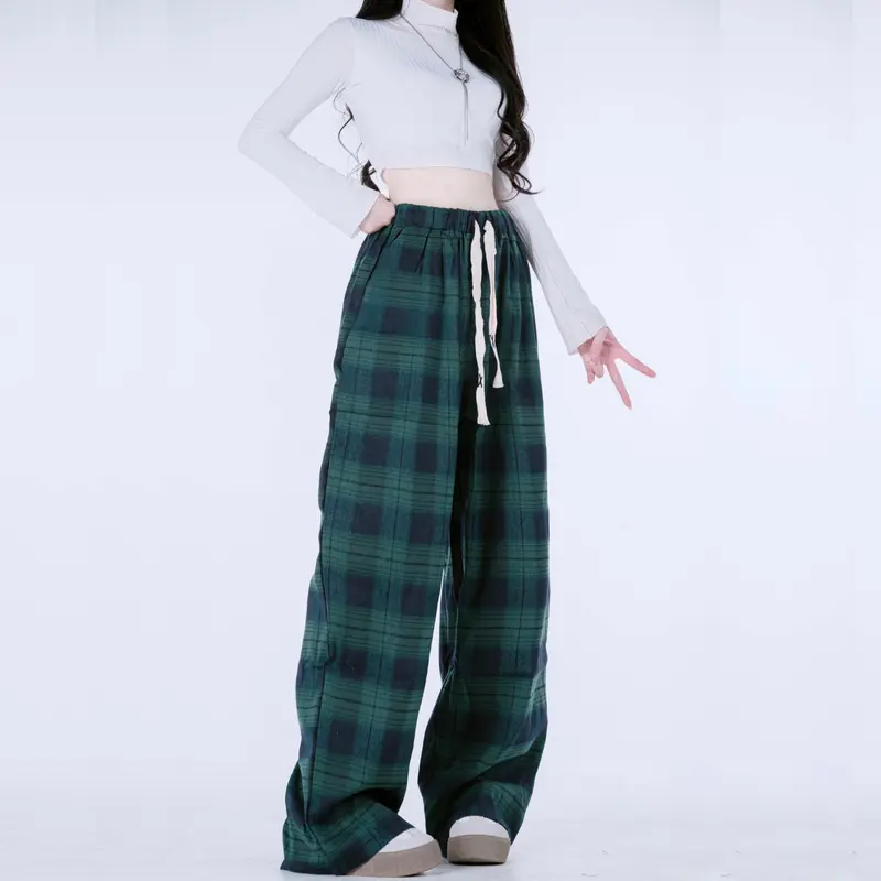 [SARA] Quần Suông Kẻ Caro Ống Rộng Phong Cách Retro Nữ Women Pants Summer 2025 Mã: TD049 5