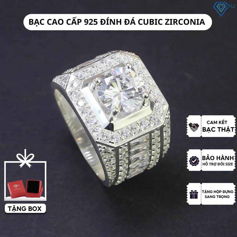 Nhẫn bạc nam đính đá Cubic Zirconia sang trọng cá tính NNA0394 - Trang Sức TNJ