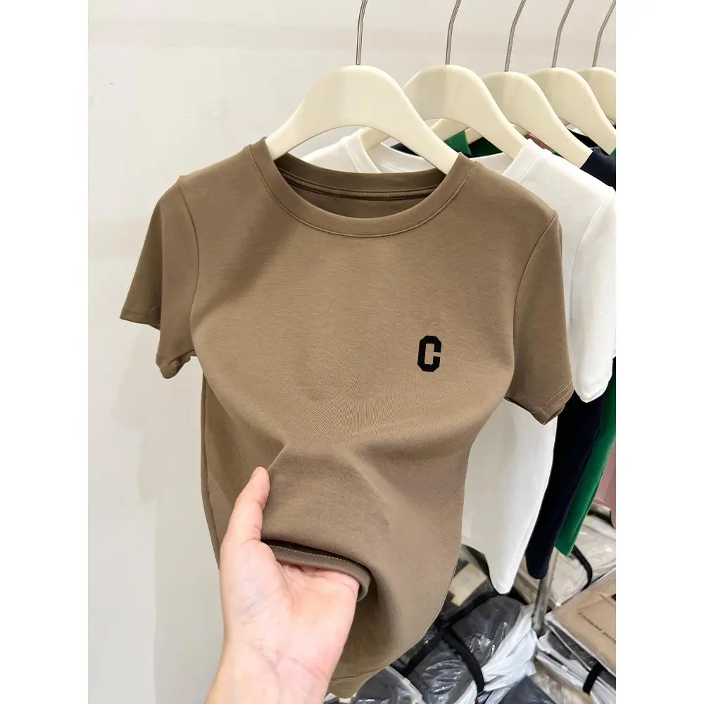 Pure cotton short sleeve T-shirt women's top 2025 new simple fashion t T-shirt summer