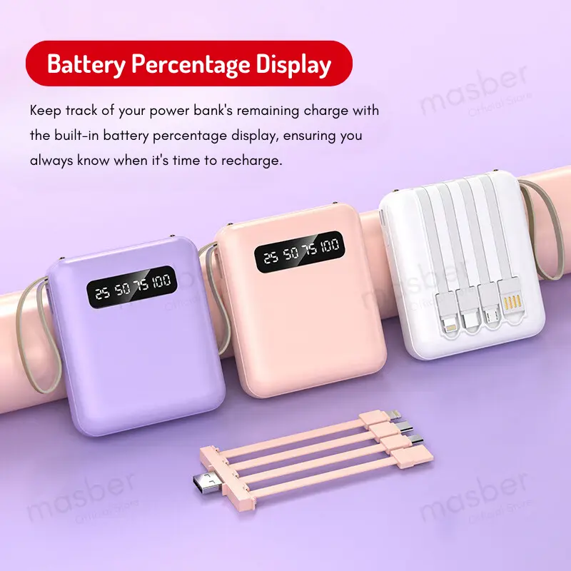 PIN DỰ PHÒNG 20000mAh - SẠC 3 ĐIỆN THOẠI CÙNG LÚC, ĐẦY PIN CHỈ 1 TIẾNG! 🔋⚡Powerbank, masber, 20000mah, với 4 Cáp, Cỡ Nhỏ (kích thước nhỏ), Mini (Type C hoặc Micro hoặc IP), Pawer Bank, Chính Hãng, Màn Hình Kỹ Thuật Số 1