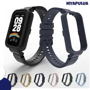 Tali Jam Tangan PC Case + TPU Strap for Xiaomi Mi Band 9 Active / 8 Active / Redmi Watch 3 / 2 Hard Screen Protector Cover Bumper Frame Sport Soft Replacement Band Belt Bracelet Wristband Accessories for Smartwatch Miband 9 Active / 8 Active
