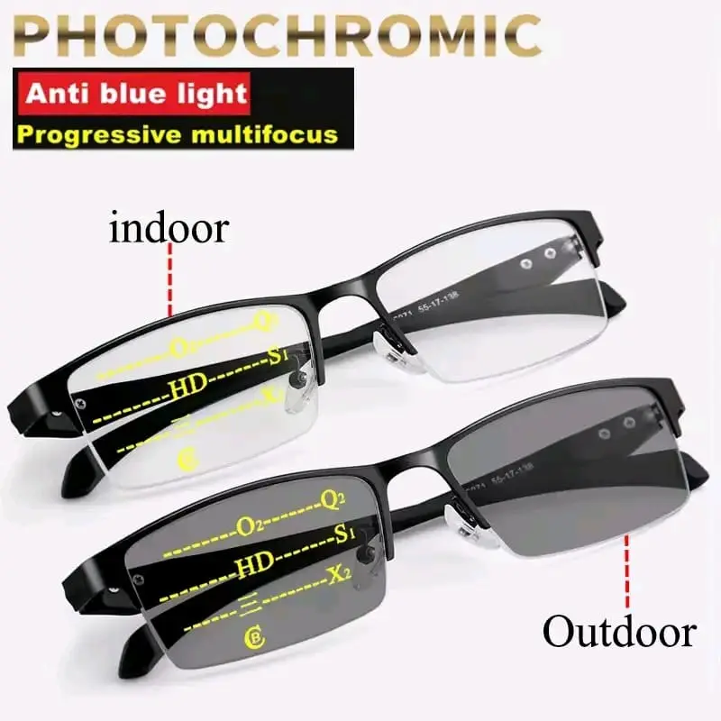 Kacamata Baca Lensa Progresif Photochromic Antiradiasi Baca dan Jalan tanpa pembatas lensa Pria Lens