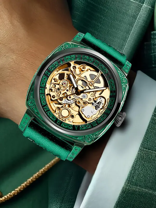 Men's Vintage Engraved Round Dial Mechanical Watch, Fashion Fully Automatic Watch for Party, Daily Decor, Trendy All-match & Exquisite Watch for Birthday Gift with Box 6