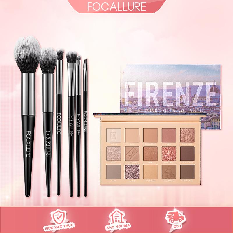 【Voucher 60k FOCALLURE COMBO 02 MÓN Phấn Mắt 15 Ô 15g và Bộ Cọ Trang Điểm 6 Cây