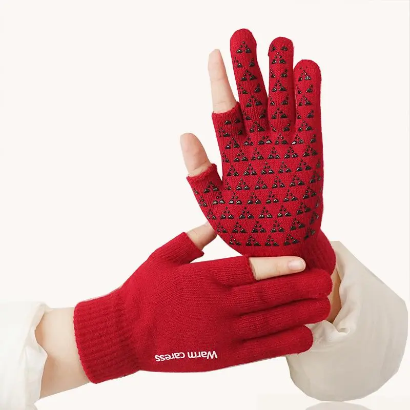 Winter Gloves, 1 Pair Non-slip Warm Touchscreen Gloves, Elastic Cuff Knit Stretchy Gloves for Cycling, Hiking, Sking, Outdoor Work, Driving, Fishing