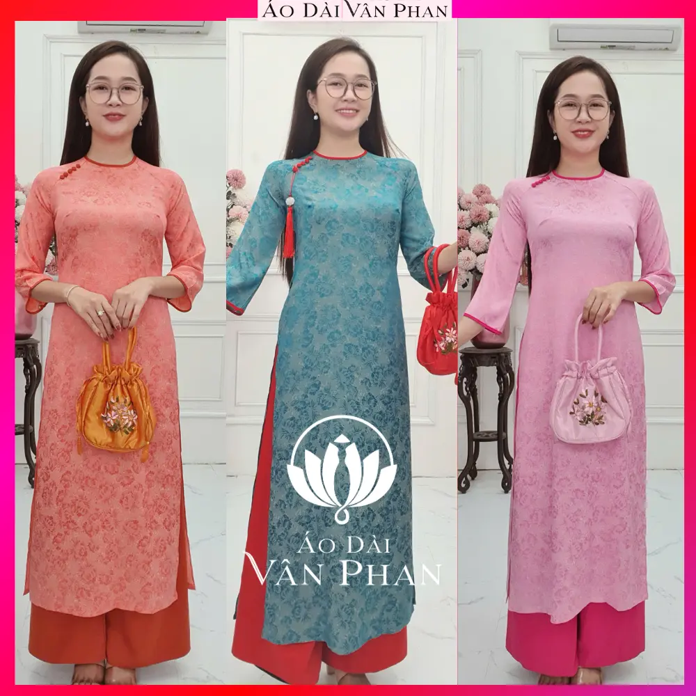 Áo dài cách tân lụa tơ t.ằ.m cổ khít tay loe  - Áo dài Vân Phan