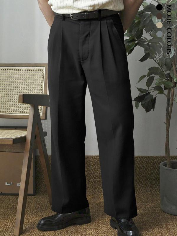 Men's Solid Color Pants without Belt, Loose Casual Comfy Straight Leg Trousers for Work Office Business, Men's Bottoms for All Seasons, Relaxed Pants, Menswear 6