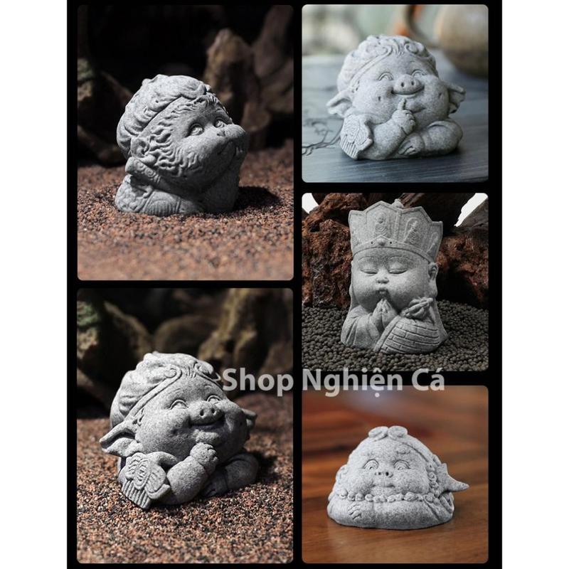 Tượng Thầy Trò Đường Tăng Chibi Bằng Đá Sa Thạch Xanh Dùng Trang Trí Bàn Trà, Tiểu Cảnh, Bể Thủy Sinh Bán Cạn Terrarium 4