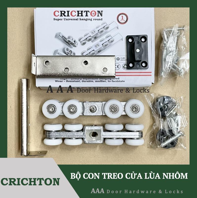 [CRICHTON] Bộ Bánh Xe Treo Con Trượt Cửa Lùa Nhôm 4 Bánh, 8 Bánh