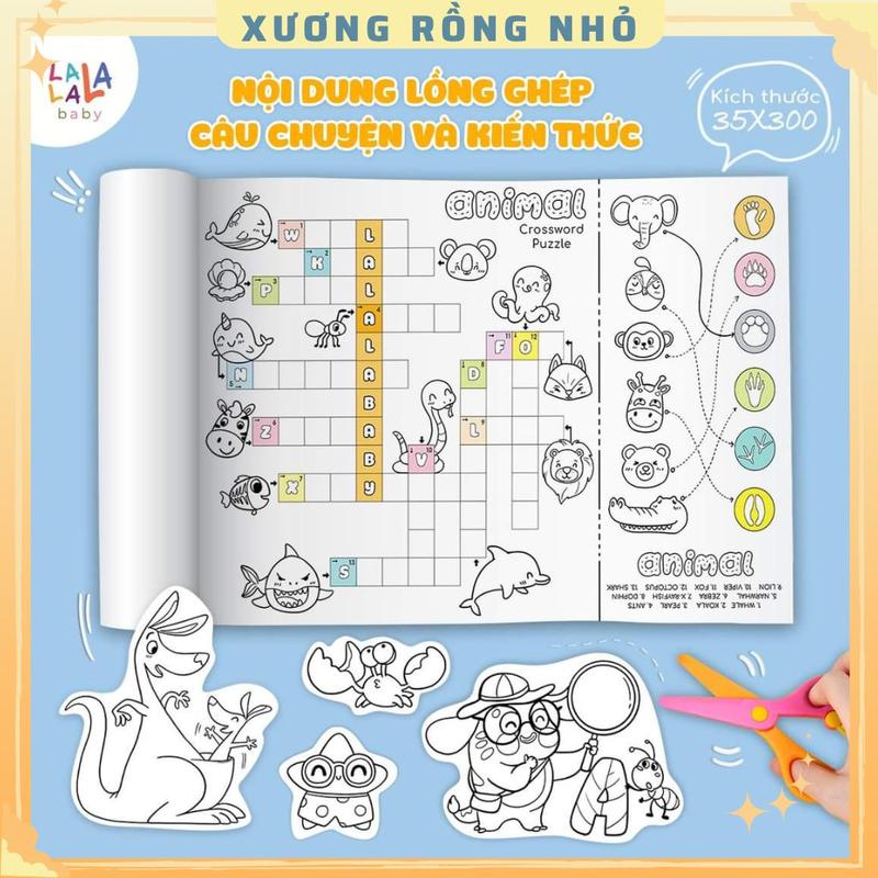 Tranh tô màu dán tường thông minh khổ lớn dài 3m Lalala Baby tặng kèm màu vẽ và kéo, tranh 3m 5