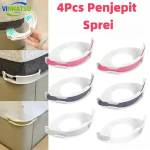 Vinnatsu 4Pcs Penjepit Sprei Anti Geser Invisible Sheet Bed Cover Fixer Gesper Ujung Kasur Pengait Sudut Kain 1 Set Penjepit Sprei Plastik Gambar
