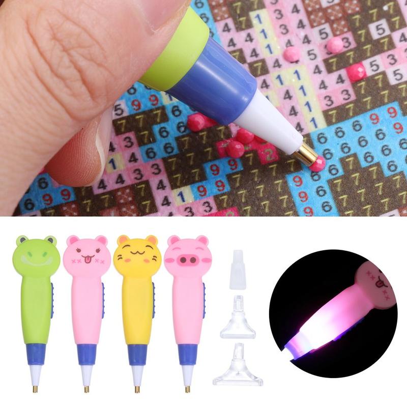 Product Introduction of New DIY Cartoon Animals Cross Stitch 5D  Painting  Painting Tools Point Drill Pen LED Light 10