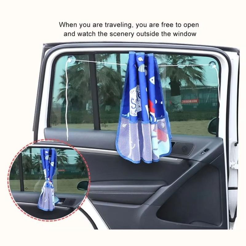 Product Introduction of with Net Telescopic Car Suction Shade Curtain Cartoon Adjustable Window Sun Screen UV Protection Car Styling Car Window Sunshade Car Side 11