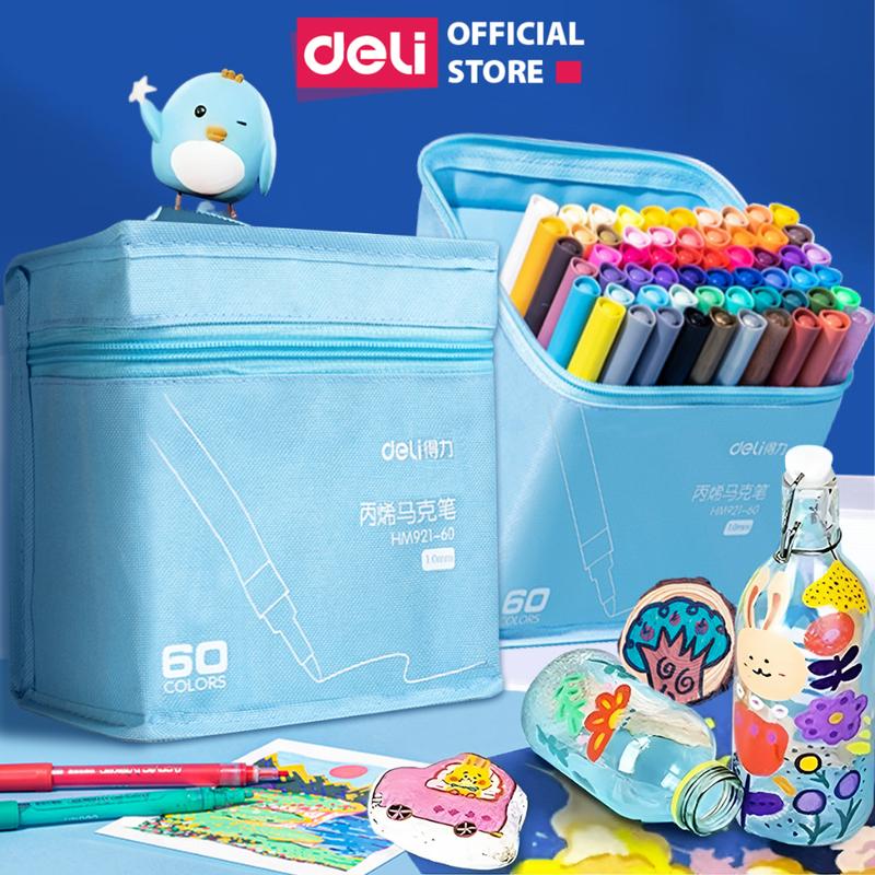 Bút Sơn Acrylic Marker Chống Nước Deli - Kèm túi vải - 24 36 48 60 Màu Vẽ Trên Mọi Chất Liệu Tô Màu DIY Giày Vải Chai Lọ