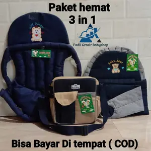 Paket Hemat (3 in 1) Tas Bayi Marsya Gendongan Bayi Samping Topi Bordir Dan Gendongan Bayi Depan Topi Bordir Bayi Cewek Cowok