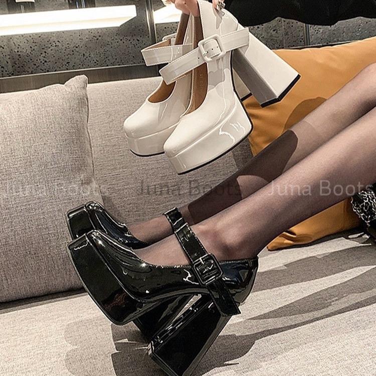 Form nhỏ tăng size - Giày Mary Jane Sandal Gót Trụ Cao 12cm có quay tiểu thư - giày cao gót da bóng đế đúp tôn dáng