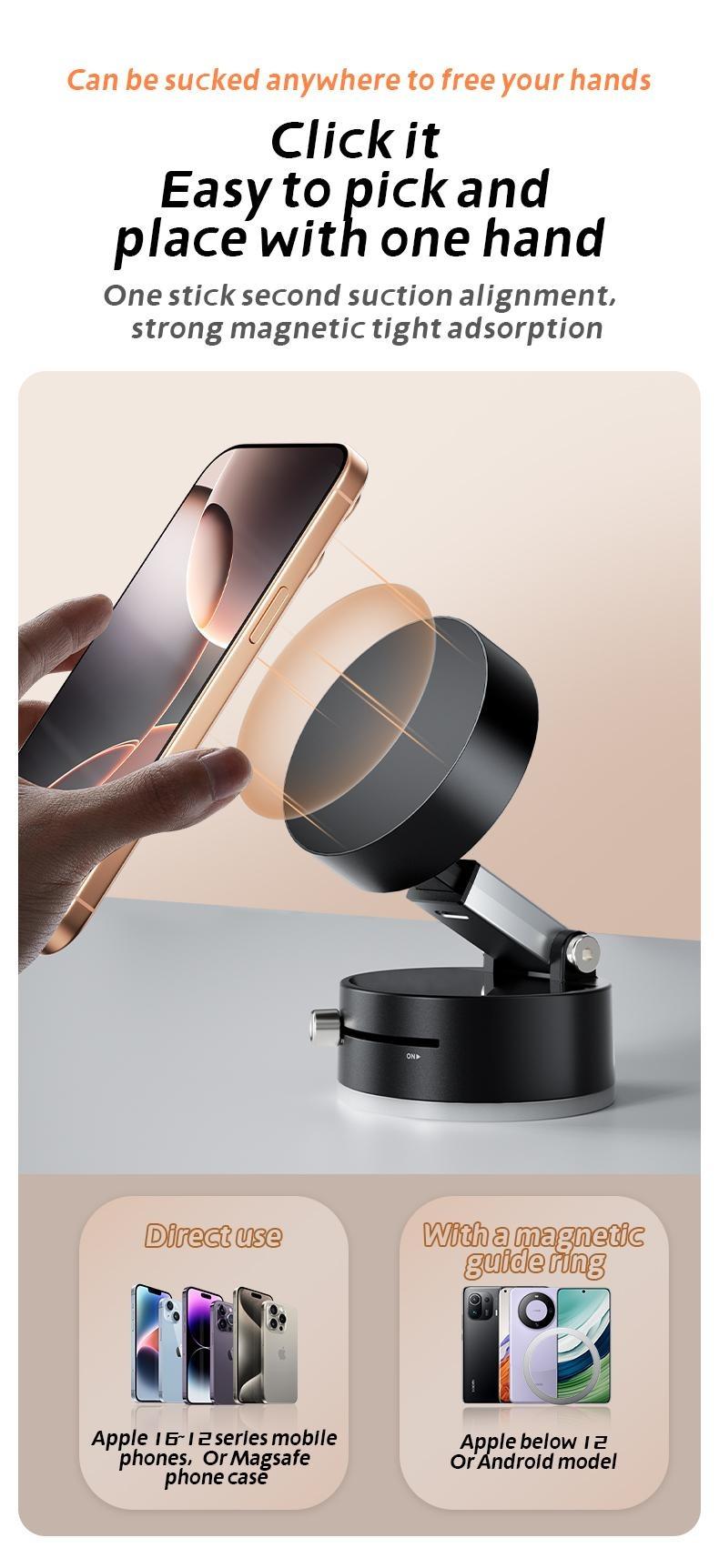 Product Introduction of ที่วางโทรศัพท์มือถือ, หมุนได้ 360°, ถ้วยดูดแม่เหล็ก, ดูดเต็มรูปแบบ, ปรับได้, เหมาะสำหรับ iPhone, Samsung, Xiaomi, OPPO, ที่วางในรถยนต์, ดูดแม่เหล็ก 9