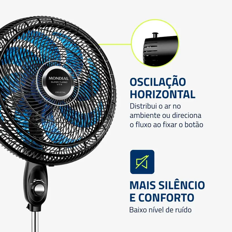 Ventilador de Coluna Super Turbo 8 Pás Mondial - VTX-40C-CRYSTAL - 5