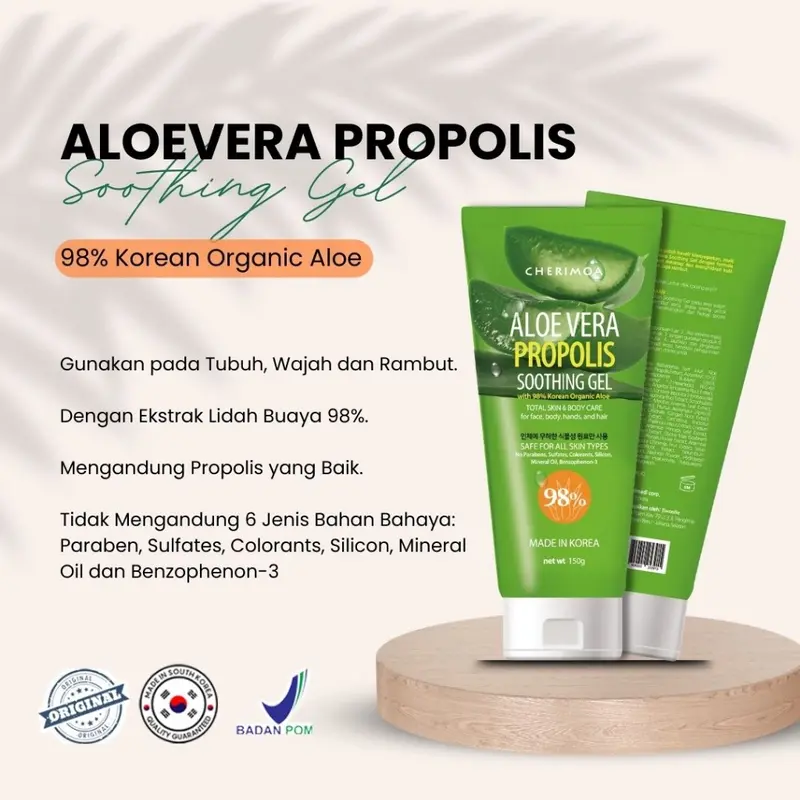 BPOM ALOEVERA PROPOLIS 98% Korean Organic Aloe Soothing Gel - 150gr ORI 2