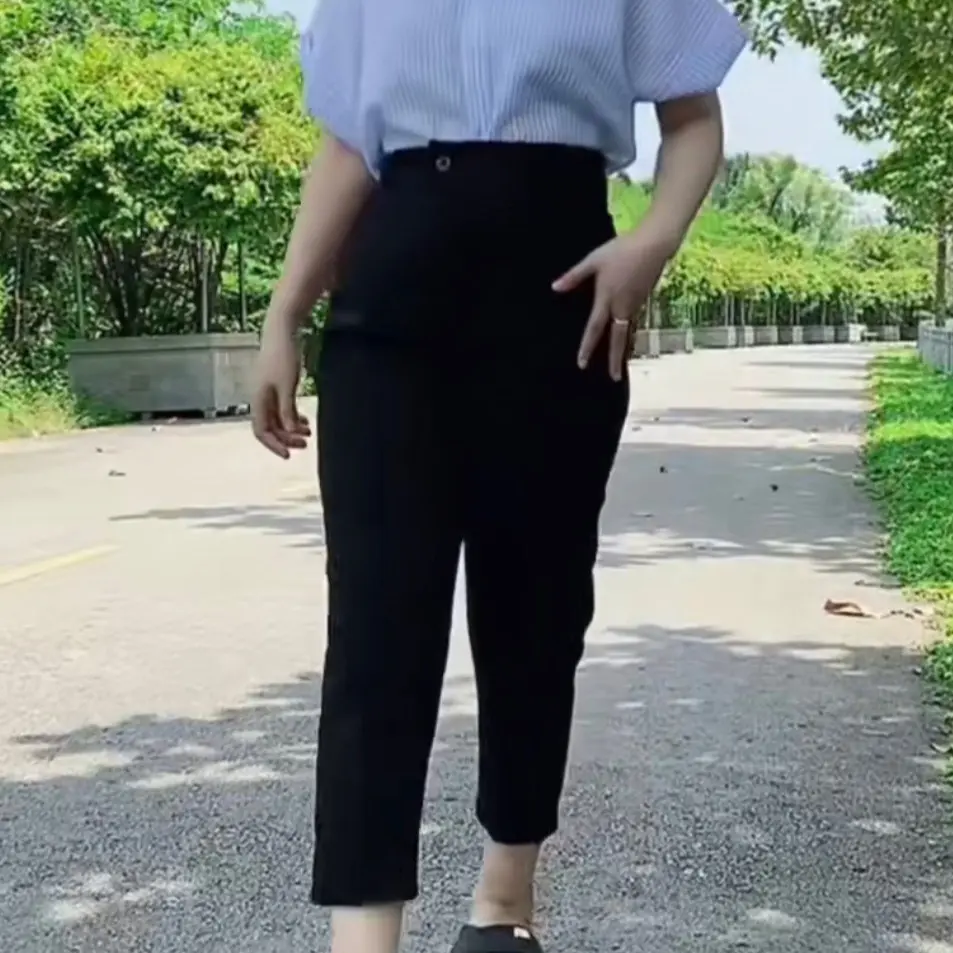 Quần lỡ 9 tấc (Nữ) dáng baggy cạp cao chất tuyết mưa ,mầu đen