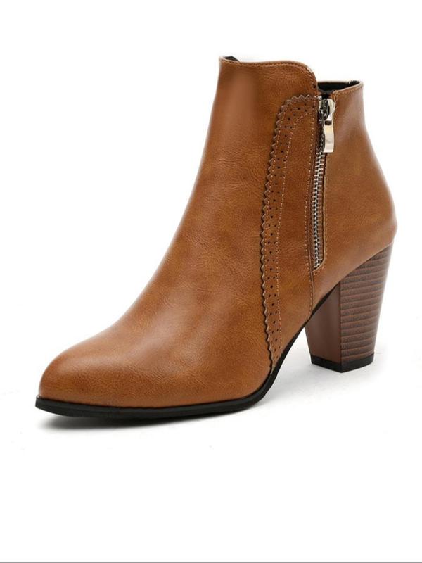 Women's Fashionable Solid Color Side Zipper Boots, Casual Comfortable Boots for Daily Wear, Perfect for Students and Outdoor for Women & Girls 5