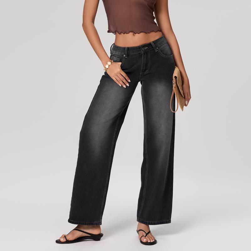 Product Introduction of Women Casual Low Rise Jeans Fashion Loose Straight Leg Denim Pants with Pockets for Summer Spring 60