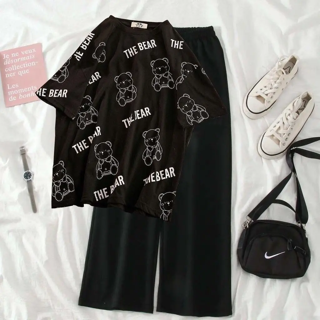 2PCS / Single Loose All-match Printed Short-sleeved T-shirt Summer Female Student Set Wear
