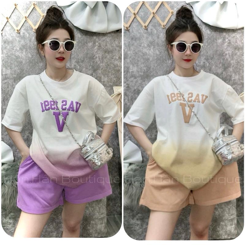 M09 Bộ Thun 3158 tay ngắn cotton khô in loang [ V.A.S ] Chiều dài áo 70cm