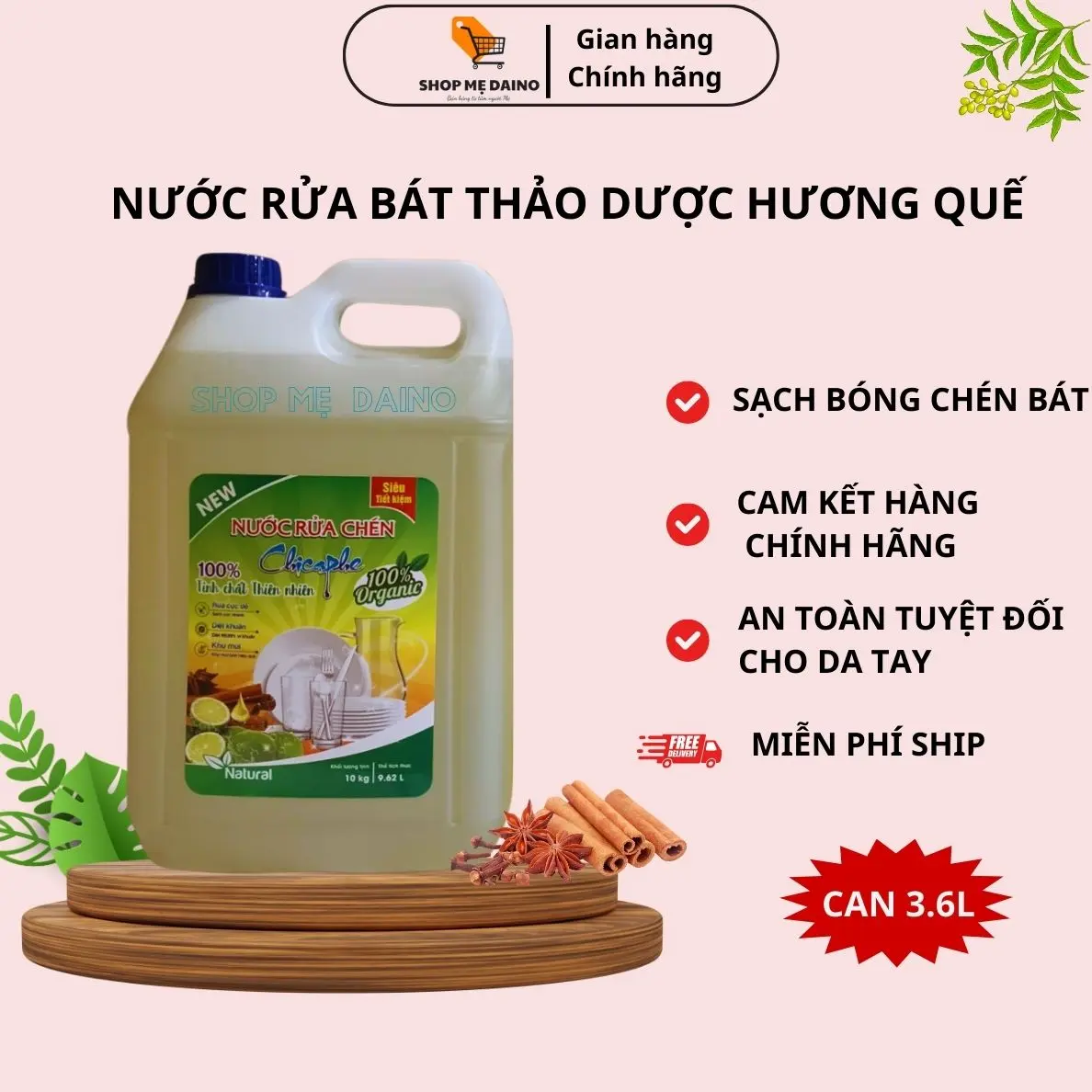 Nước rửa chén bát hương chanh Chicaphe, can 10 Kg, siêu sạch, siêu tiết kiệm, an toàn cho da tay