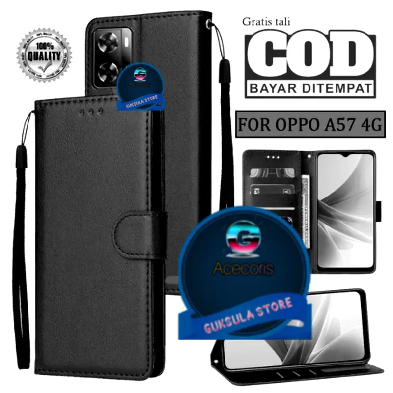 LEATHER CASE FLIP UNTUK OPPO A57 2022 -FLIP WALLET CASE KULIT - CASING DOMPET-FLIP COVER LEATHER-SARUNG BUKU HP ponsel protection 1