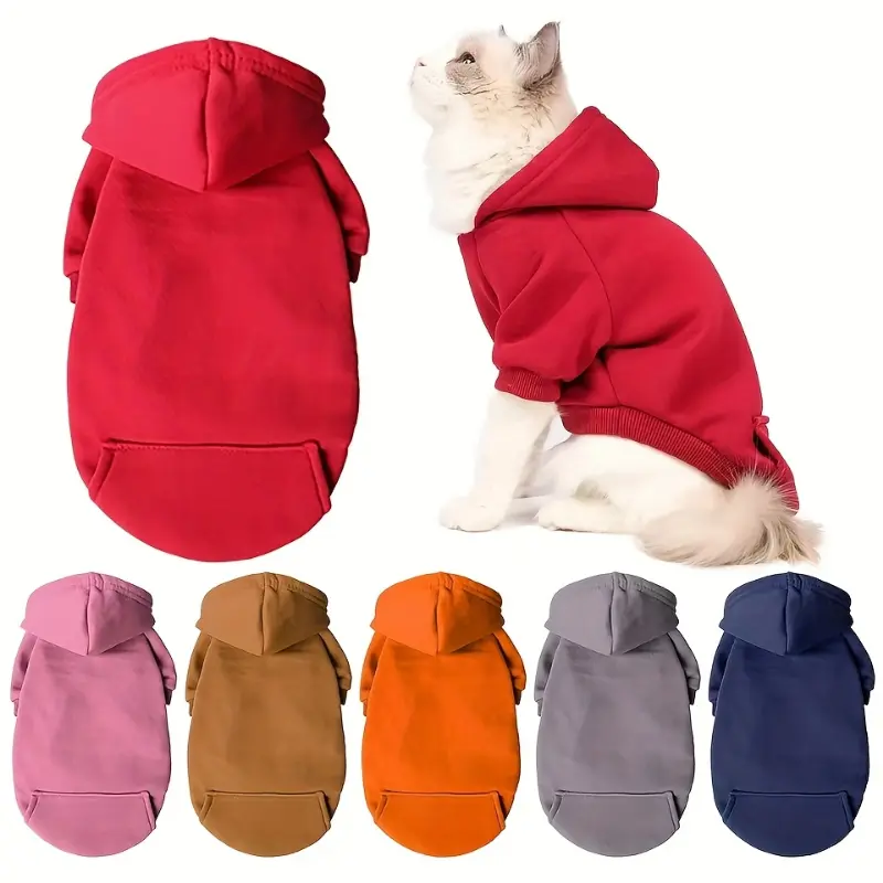 Comfortable Dog And Cat Hoodie - Fashionable Pullover Jacket For Small To Medium Pets, Polyester Material, All Seasons Winter Clothing, Colors In Red, Pink, Brown, Orange, Gray Navy, Pet Clothing | Fashion Durable